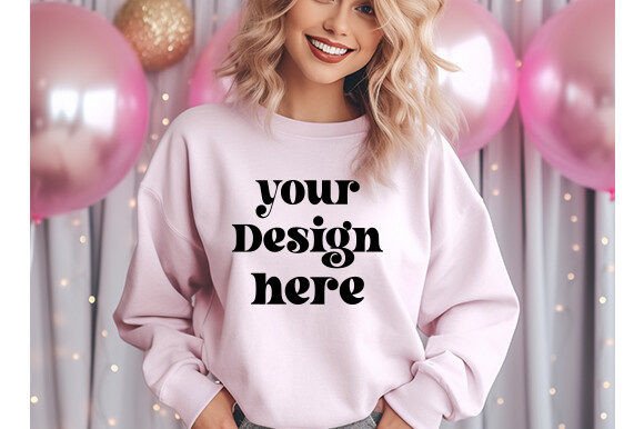 Gildan 18000 Light Pink Mockup for Graphics & Hoodies Sweatshirts