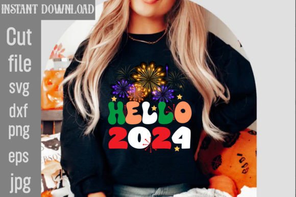 Hello 2024 Retro Graphics for T-Shirt Designs