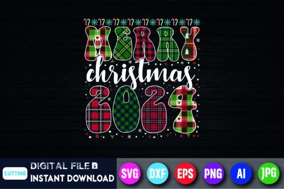 Merry Christmas 2024 Buffalo Plaid Red Graphics for T-Shirt Designs